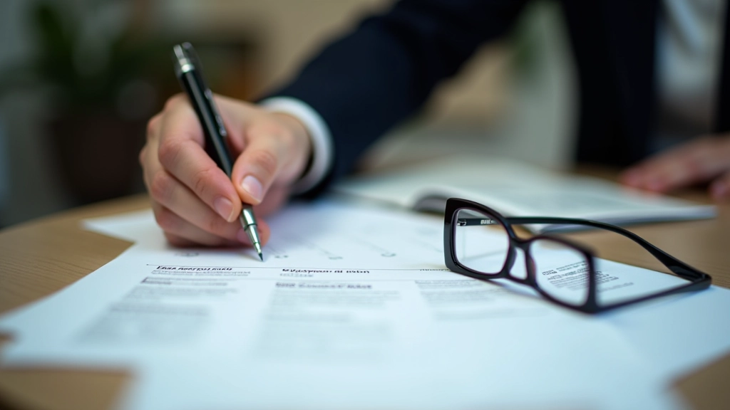 Certificats de durabilité ESG et documents de certification financière étalés sur un bureau professionnel avec stylo et lunettes