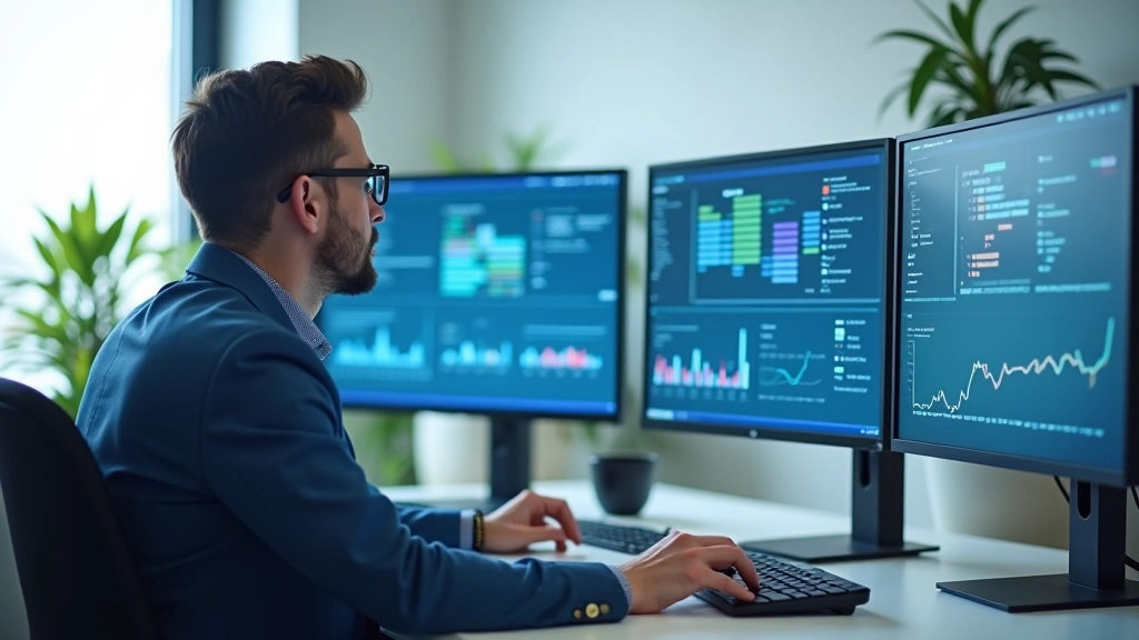 Professionnel analysant des données financières avec graphiques et rapports sur le bureau