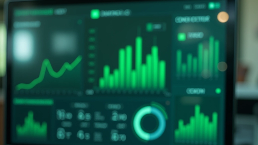 Tableau de bord financier avec graphiques de croissance, données positives, ambiance professionnelle et réussie