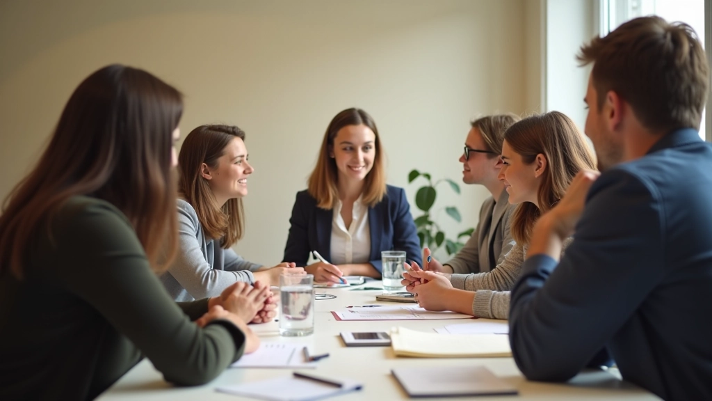 Jeunes adultes européens discutant de stratégies financières et d'investissement autour d'une table